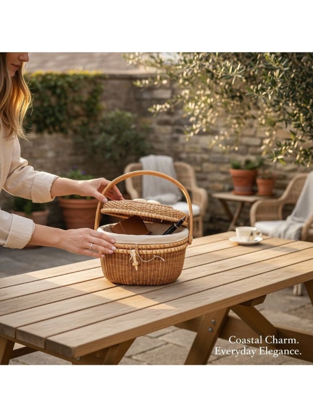 Nantucket Style Vintage Basket Handbag Purse Seashells Accents